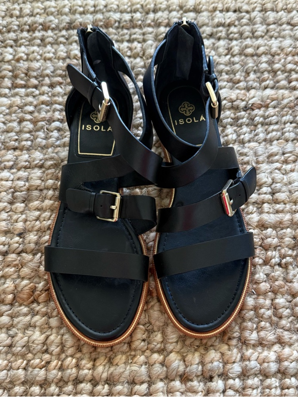 Isola Leather Gladiator Sandals with Gold Buckle Strap